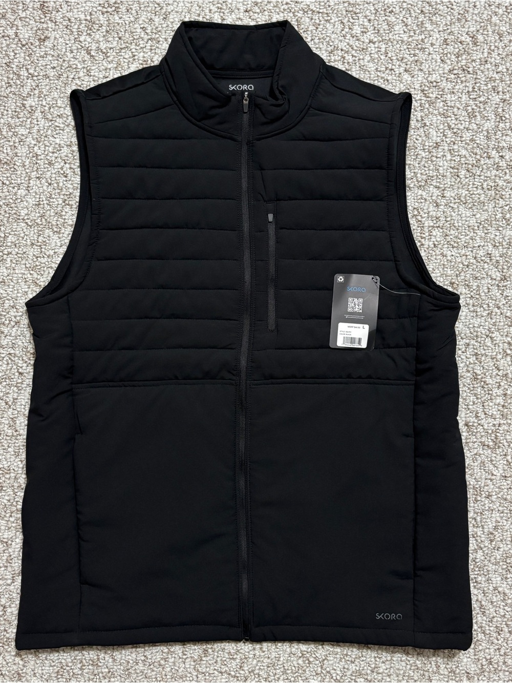 SKORA Men’s Quilted Running Vest Black Full Zip Lightweight Size L NWT